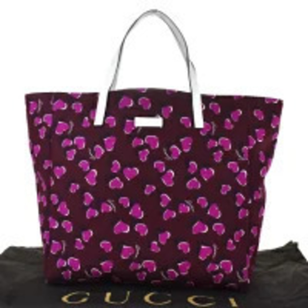 Gucci Tote Bag Handbag Heart Pink Canvas Leather